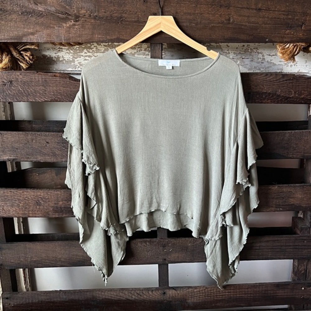 🌻 5/$20 PEYTON BRE Girls Top with Bat-Wing Sleeves in Olive Sz 16